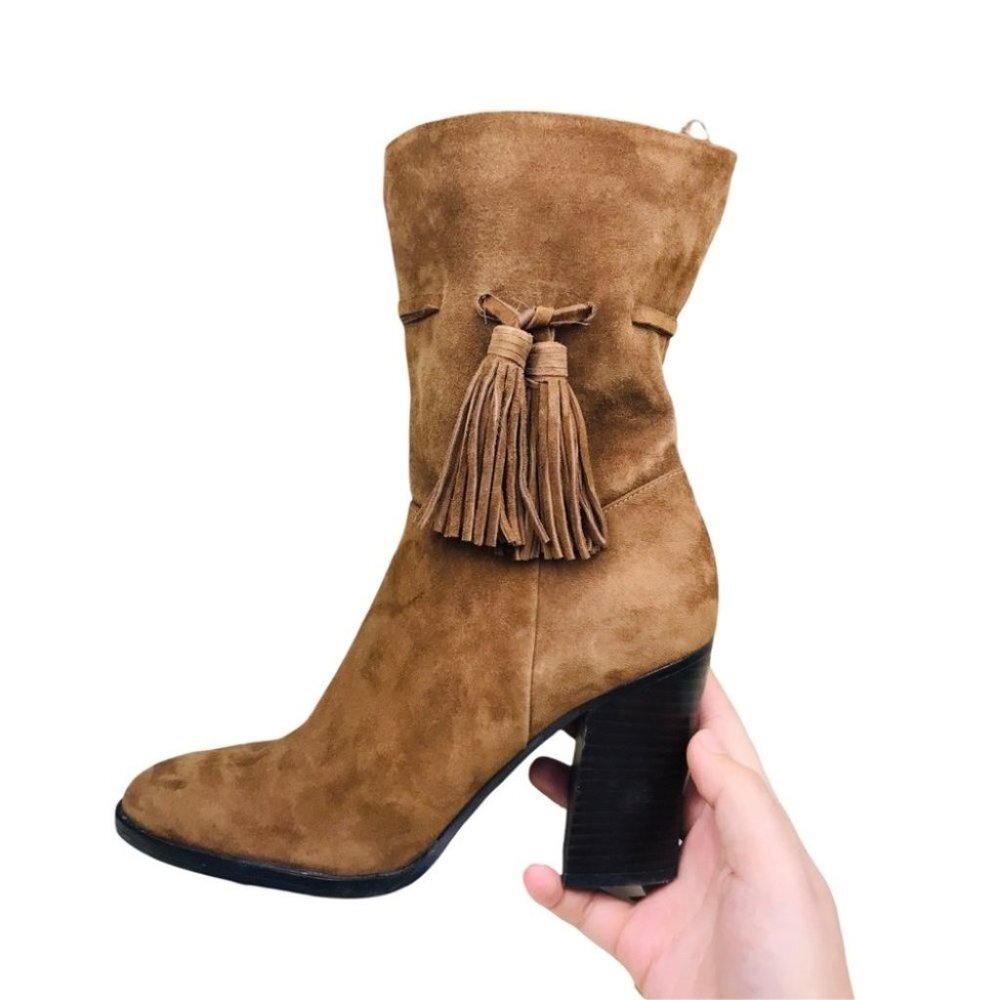 Marc Fisher Brown Suede Tassel Ankle Boots